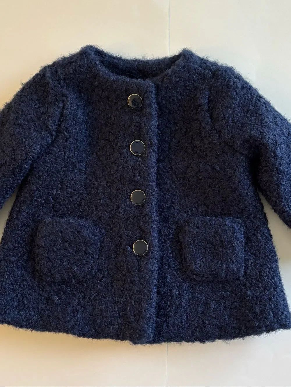 NWT Janie and Jack Baby Girls Navy Blue Boucle Coat Size 6-12 Months